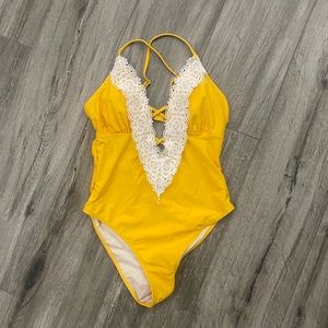 Yellow Lace One-Piece Suit